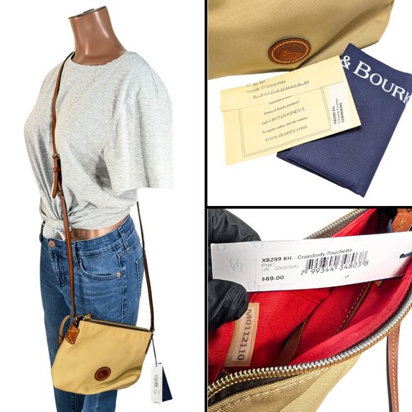 Dooney & Bourke NWT Khaki Nylon Canvas Leather Small Zip Crossbody Pouchette - Picture 9 of 9